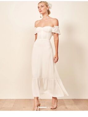 Reformation Off-Shoulder Butterfly White Midi Maxi Dress